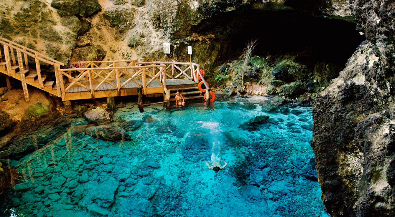 Hoyo Azul Blue Hole natural cenote Scape Park Cap Cana Dominican Republic