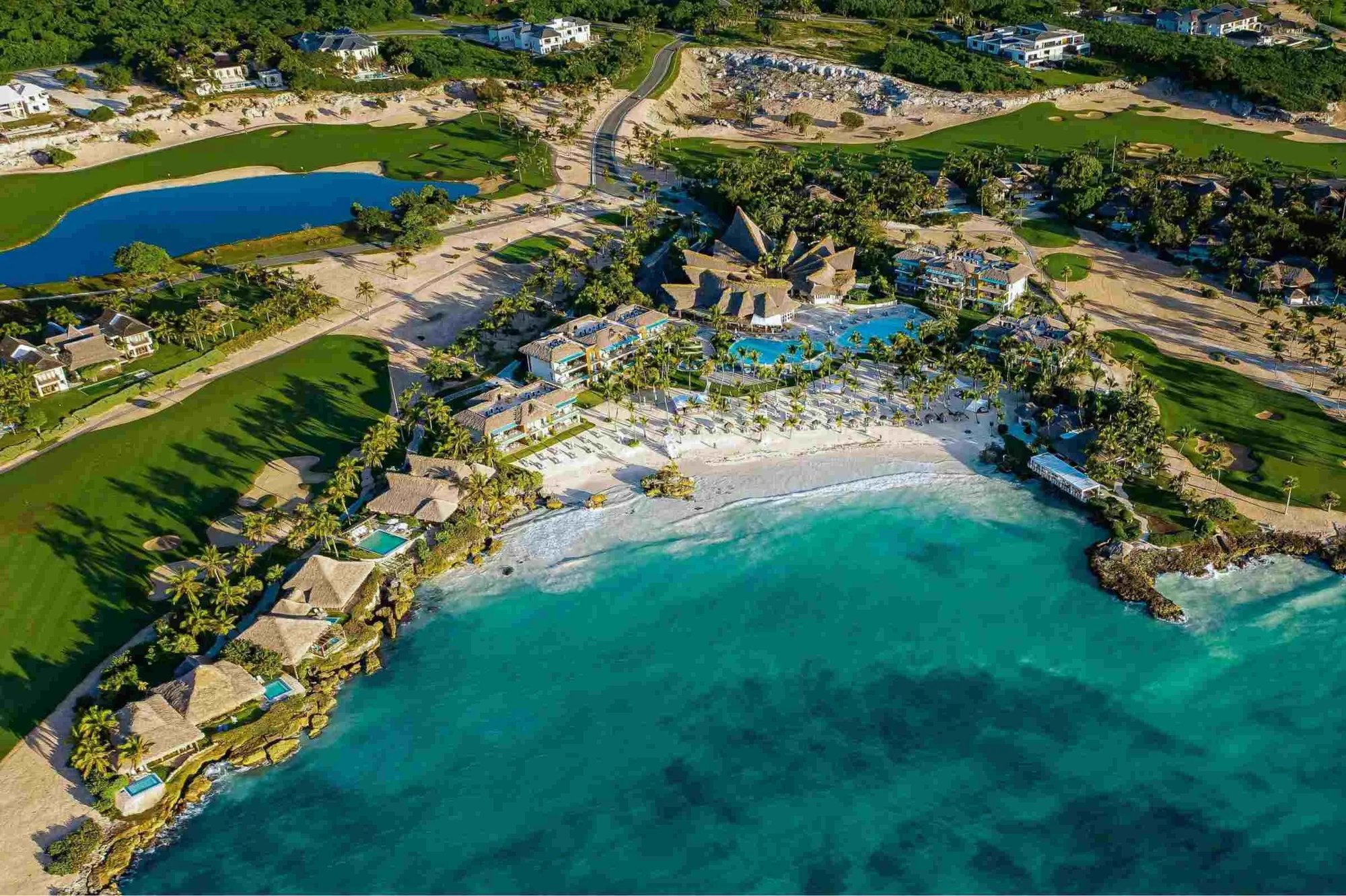 Aerial view of Eden Roc Beach Club on the Caribbean coast at Cap Cana, Dominican Republic