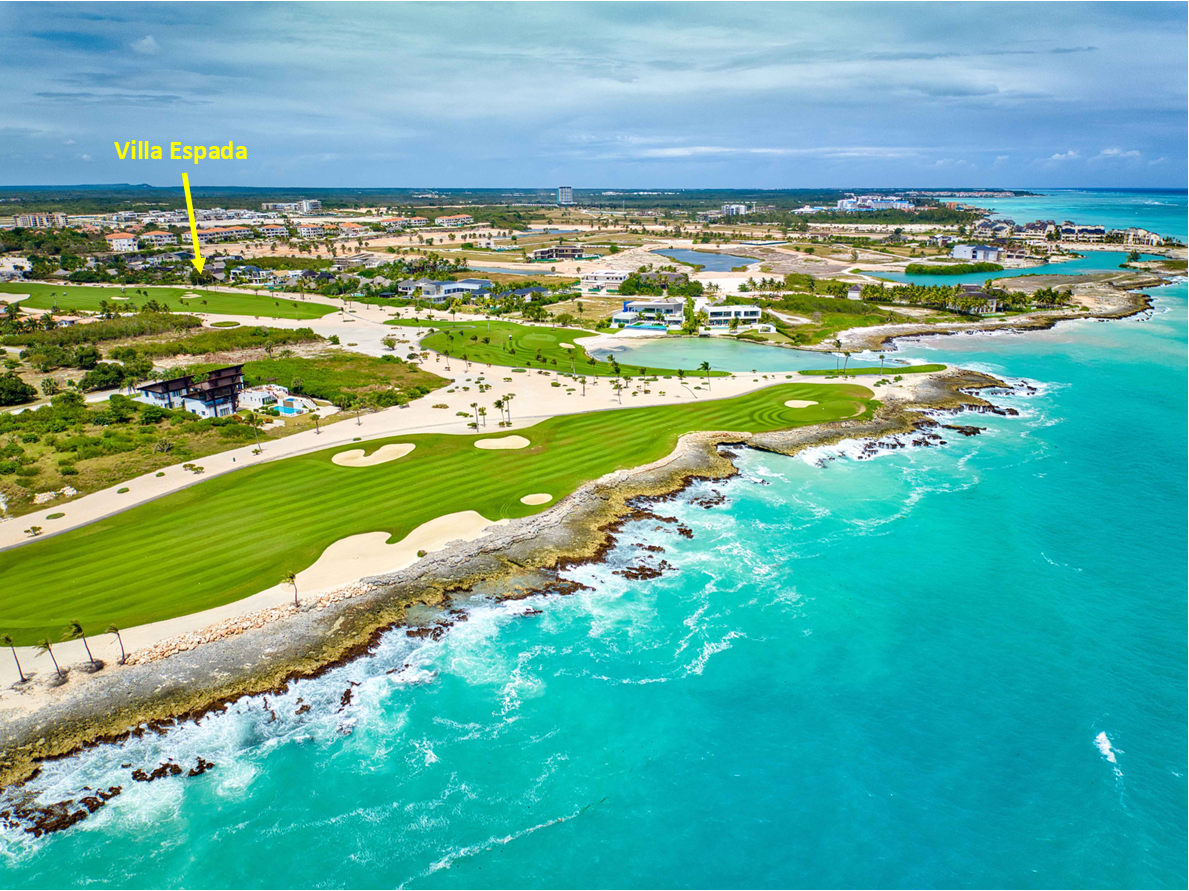 Aerial coastal view of Cap Cana and Punta Espada golf course with Caribbean Sea, Villa Espada location
