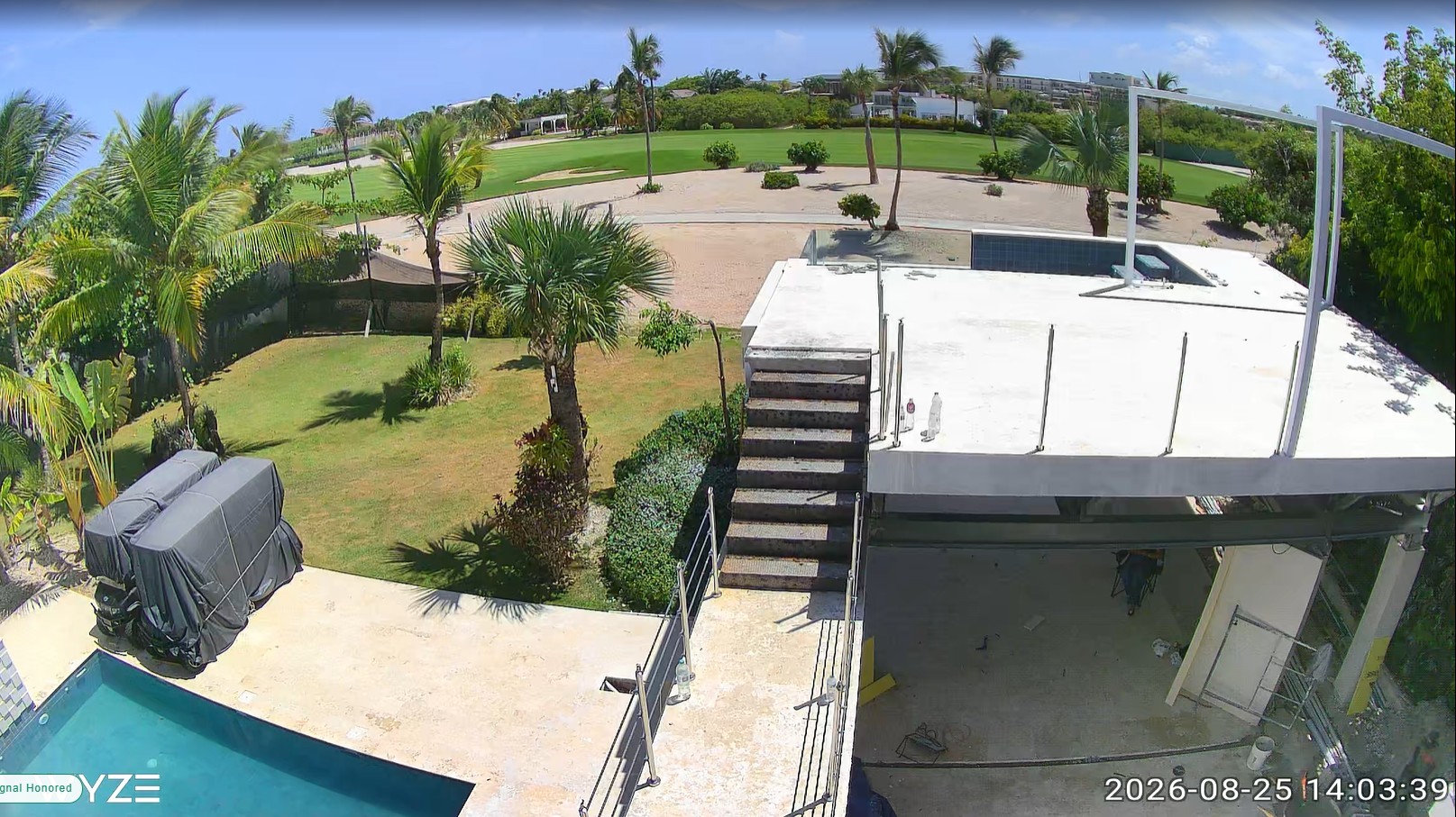 Villa Espada new second-level terrace and infinity pool under construction, overlooking Fairway 5 of Punta Espada Golf Course, Cap Cana