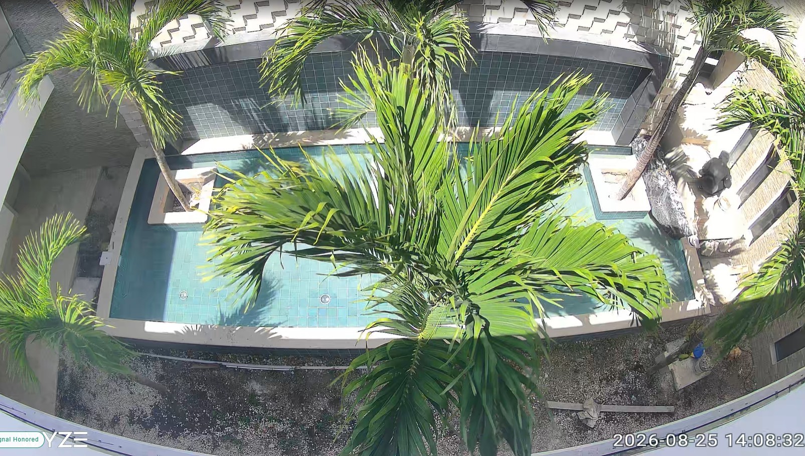 Overhead view of Villa Espada's existing pool and spa terrace, August 25 2026
