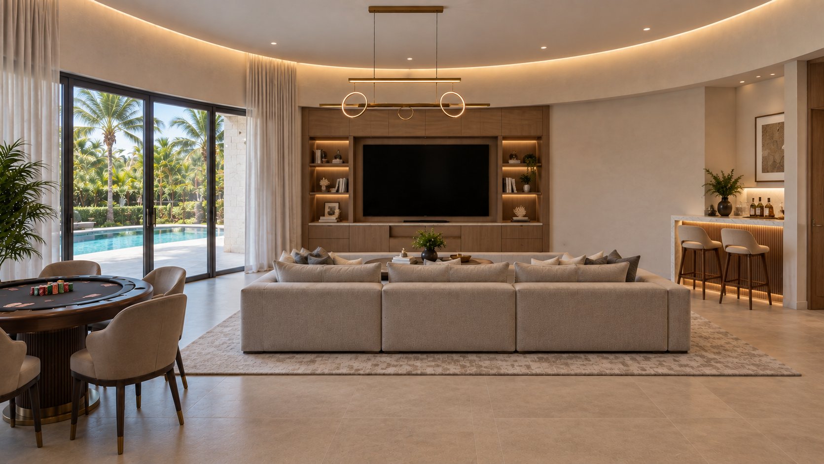 Villa Espada game room with bar at the Cap Cana estate